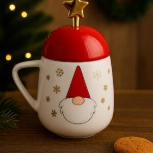 Κούπα Christmas Gnome με καπάκι και κουταλάκι 400ml