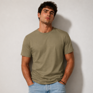Ανδρικό βαμβακερό χακί t-shirt κοντομάνικο από 100% βαμβάκι, με regular fit γραμμή, απαλή υφή και άνετη εφαρμογή για κάθε μέρα. Ιδανικό για casual εμφανίσεις και διαθέσιμο σε 15 μοντέρνα χρώματα.